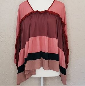 Meadow Rue Pink and Red Ruffle Blouse For Anthropologie